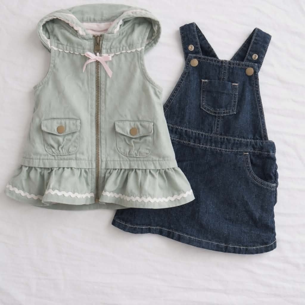 Stylish Kids Casual Dress Set - Mint and Denim